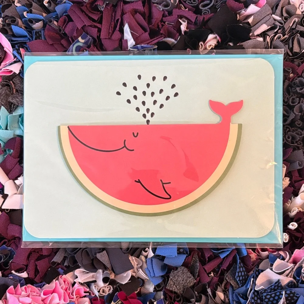 🆕Papyrus Die Cut Wood Watermelon Whale Greeting Card
